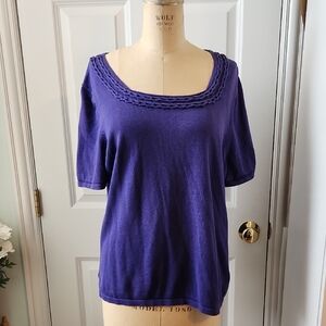 Elegant Purple Knit Blouse with Braided Neckline